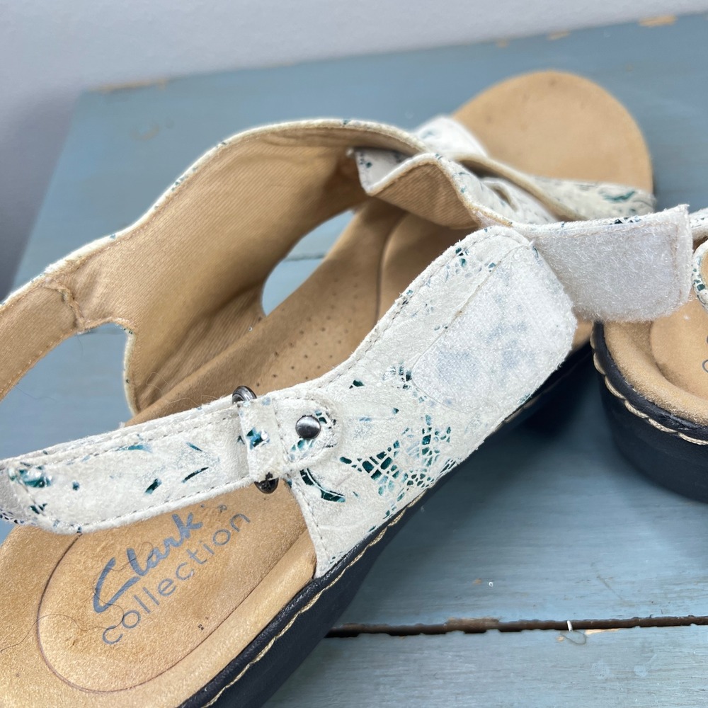 Clarks Collection Arla Glitz Wedge Sandals Cream Teal Floral Womens 9 - Picture 10 of 11